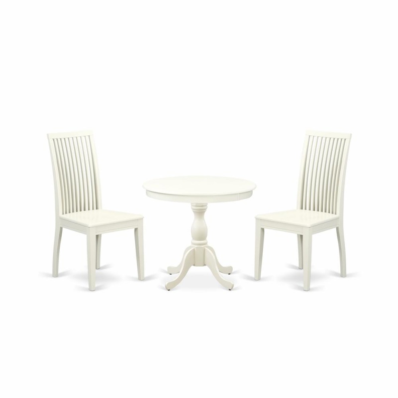 Amip3-Lwh-W 3 Piece Dining Room Set - 1 Wood Table And 2 Linen White Wood Dining Chairs - Linen White Finish