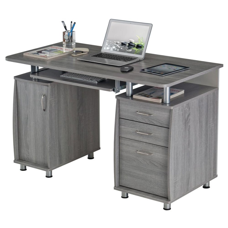 Techni Mobili Complete Workstation Computer Desk With Storage. Color: Grey