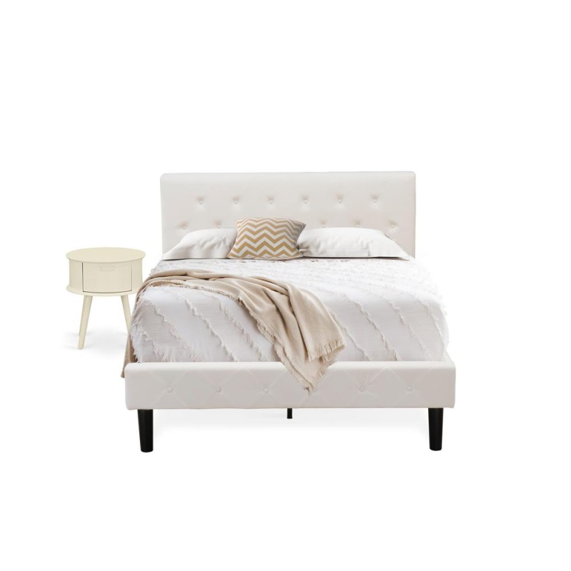 Nl19f-1Go05 2 Piece Bedroom Set - 1 Full Size Bed White Velvet Fabric Headboard And 1 Night Stand - White Finish Nightstand
