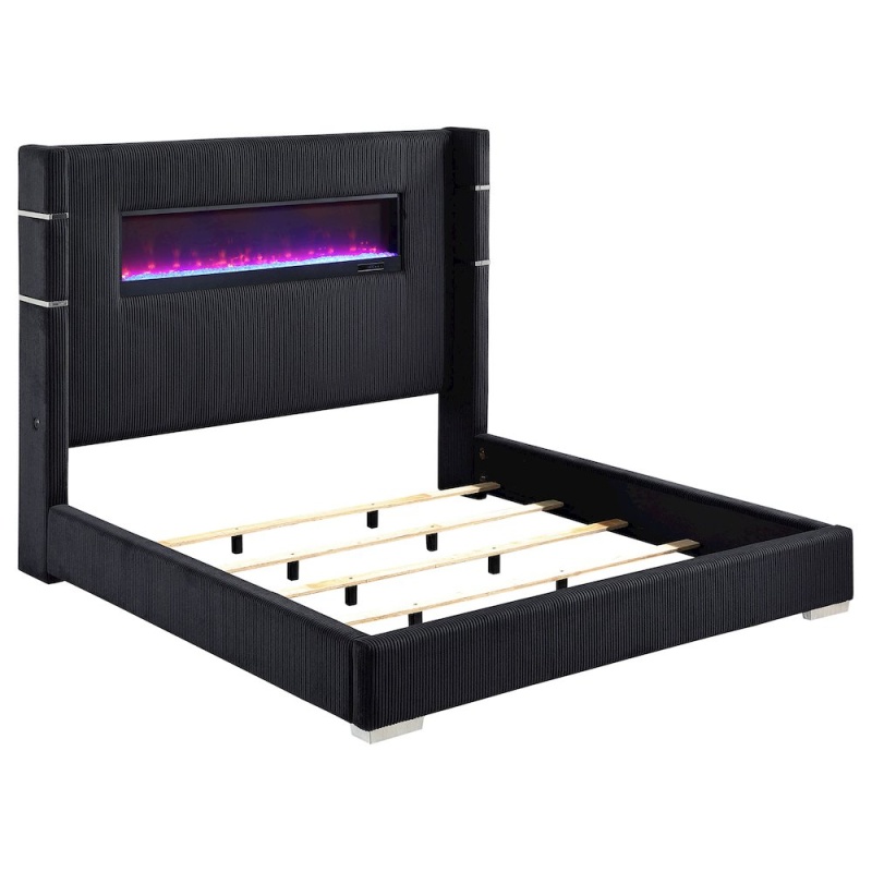Tisdall 67-Inch Upholstered Cal King Fireplace Bed Black