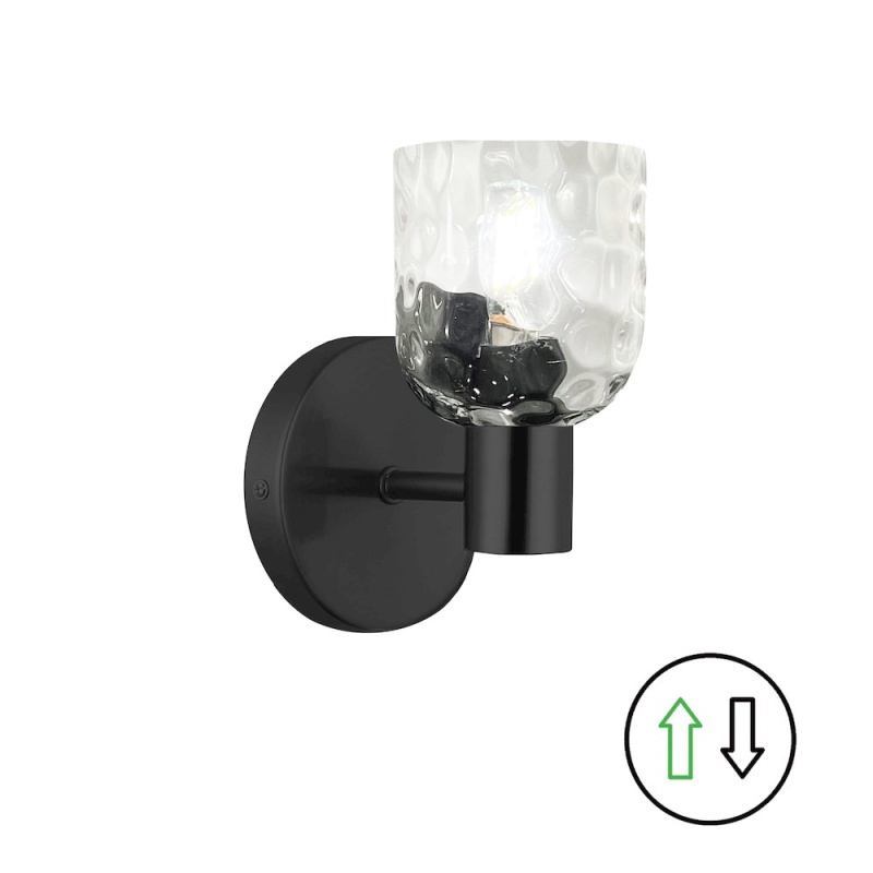 1 Light Matte Black Wall Sconce with Clear Water Glass