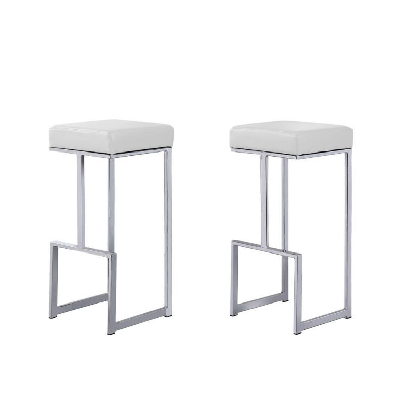 Dorrington Faux Leather Backless Bar Stool In White/Silver (Set Of 2)