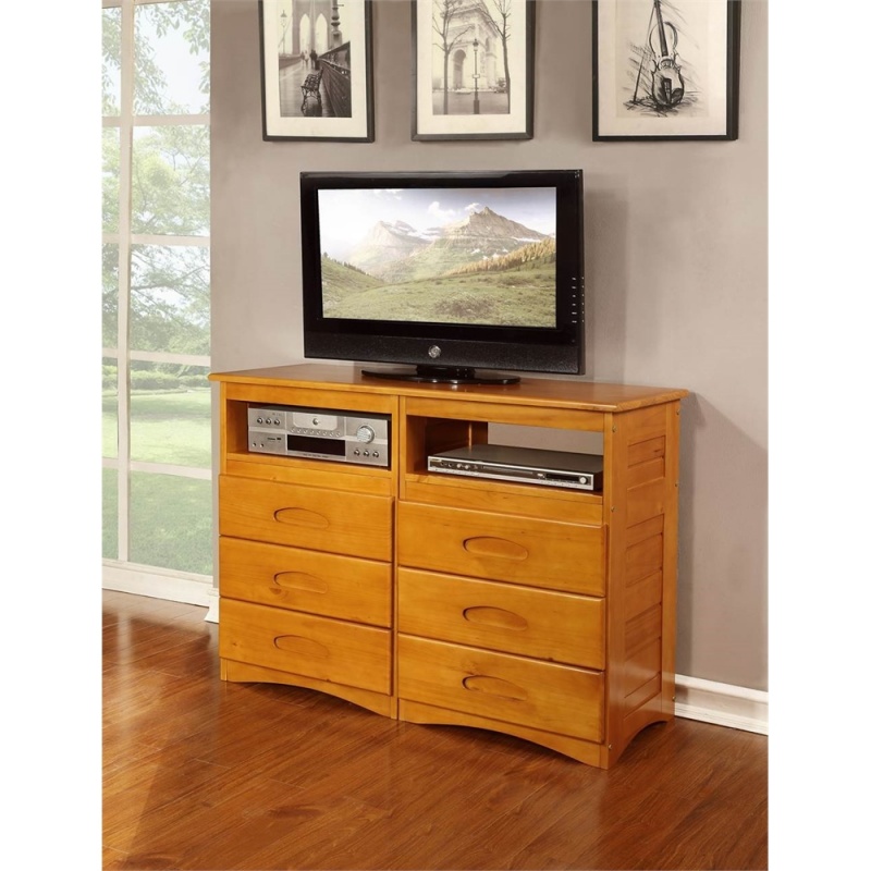 Entertainment Dresser With Six Drawers And Two Component Areas