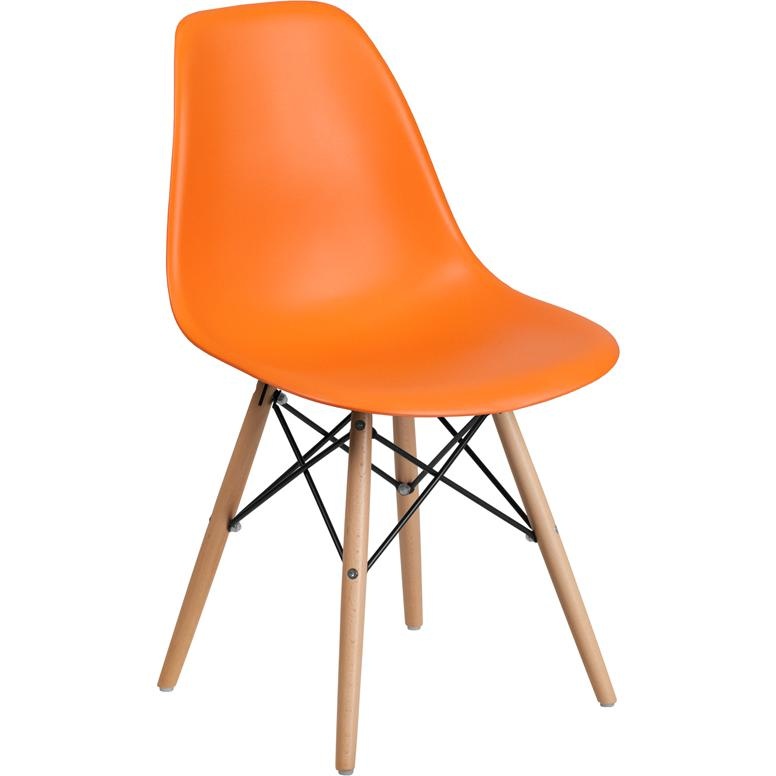 Elon Series Orange Plastic Chair With Wooden Legs