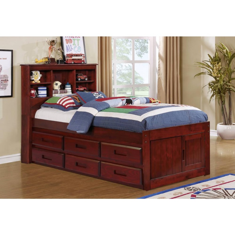 Os Home And Office Furniture Model Solid Pine Twin Captains Bookcase Bed With 6 Drawers In Rich Merlot