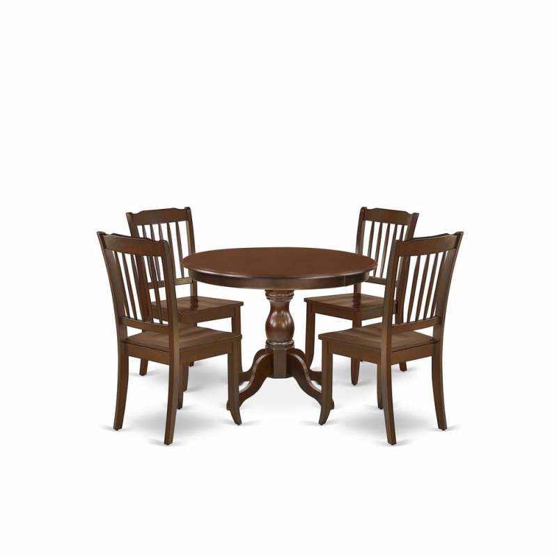 East West Furniture Hbda5-Mah-W 5 Piece Table Set - Mahogany Small Dining Table And 4 Mahogany Kitchen & Dining Room Chairs With Slatted Back - Mahogany Finish