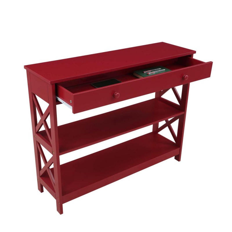 Oxford 1 Drawer Console Table With Shelves, Cranberry Red