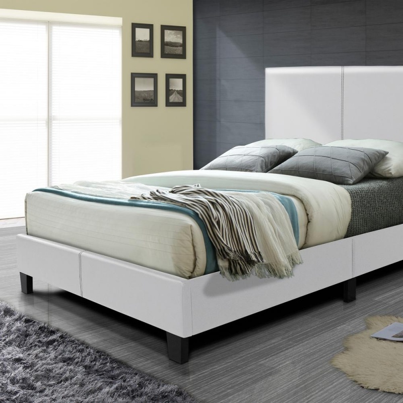 Better Home Products Nora Faux Leather Upholstered Queen Panel Bed In White