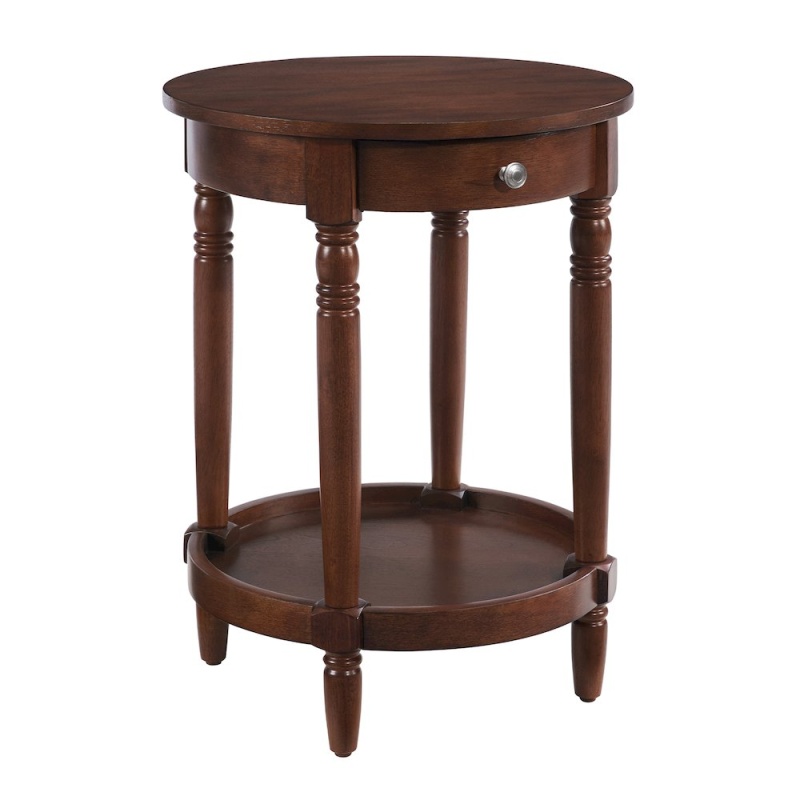 French Country Manor No Tools Round End Table With Shelf