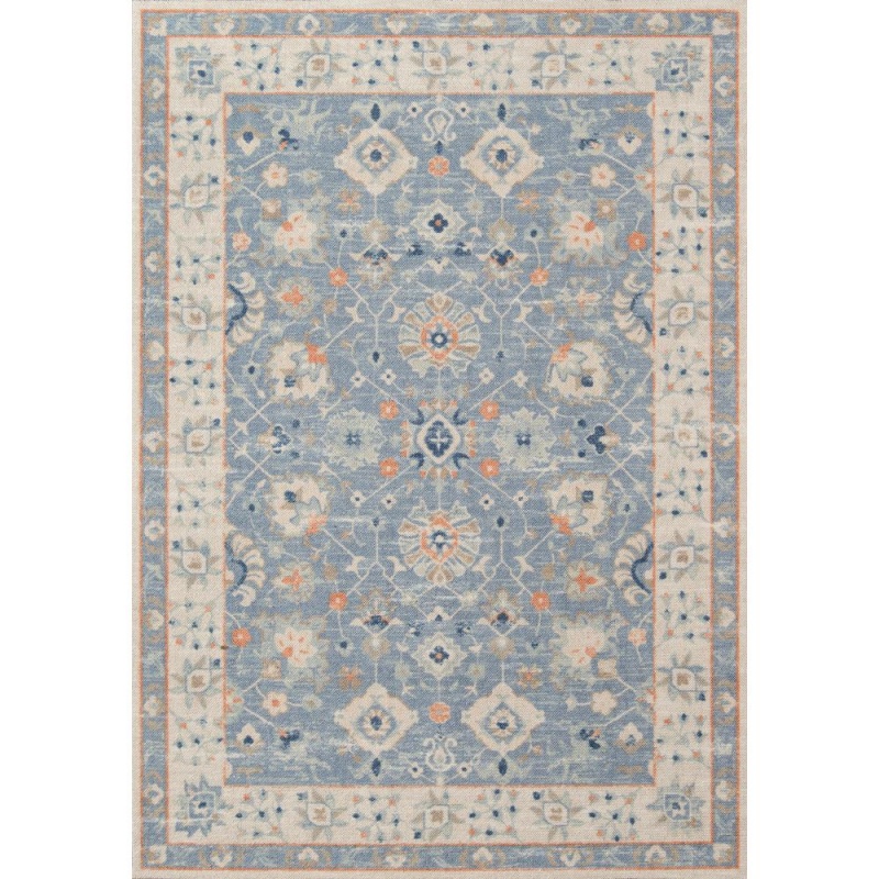Traditional Rectangle Area Rug, Blue, 6'6" X 9'
