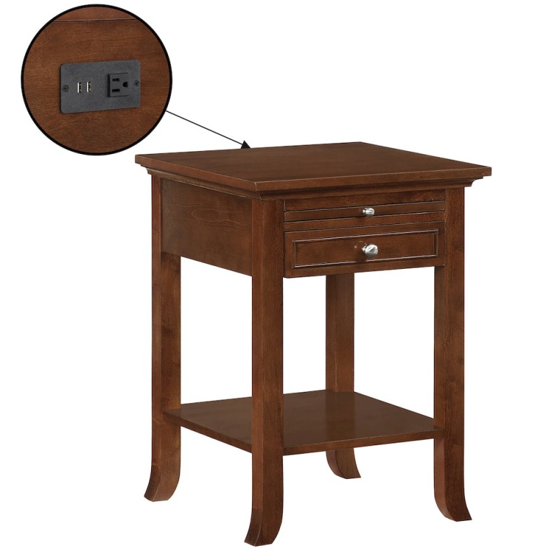 1 Drawer End Table With Charging Station And Pull-Out Shelf