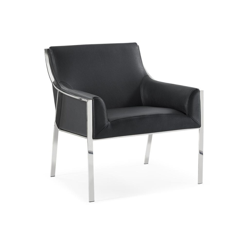 Dalton Leisure Armchair Black Faux Leather Polished Stainless Steel Frame