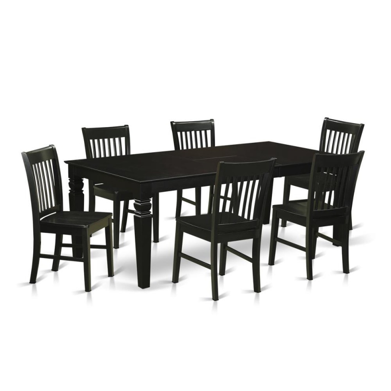 7 Pc Dining Room Set With A Dinning Table And 6 Wood Dining Chairs In Black