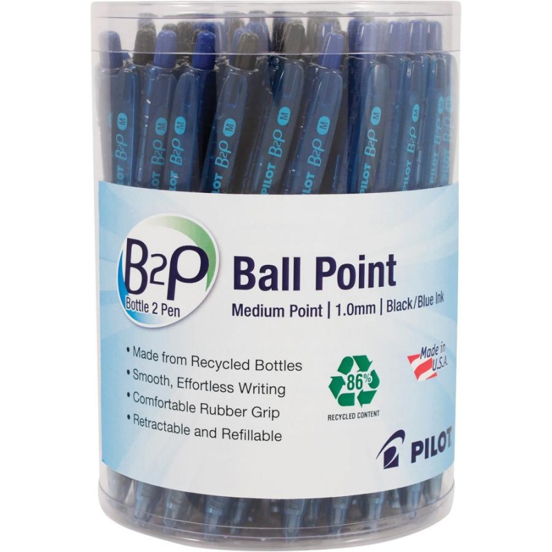 B2p Ball Point Retractable Pen - Medium Pen Point - 1 Mm Pen Point Size - Retractable - Black, Blue - Assorted Barrel - 36 / Display Box