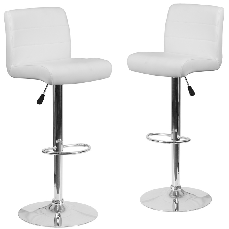 2 Pk. Contemporary White Vinyl Adjustable Height Barstool With Chrome Base And Footrest