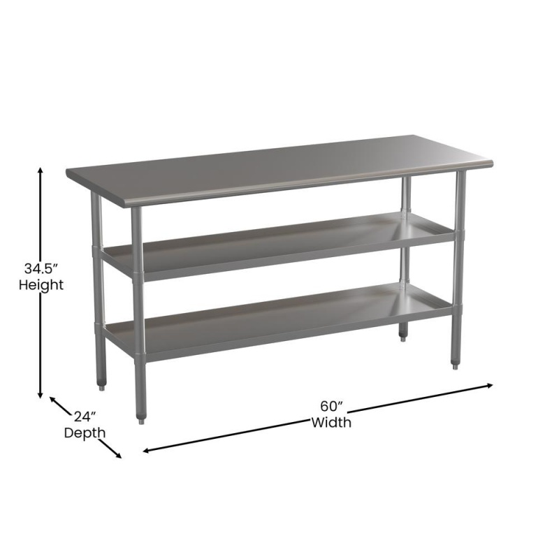 Stainless Steel 18 Gauge Work Table With 2 Undershelves