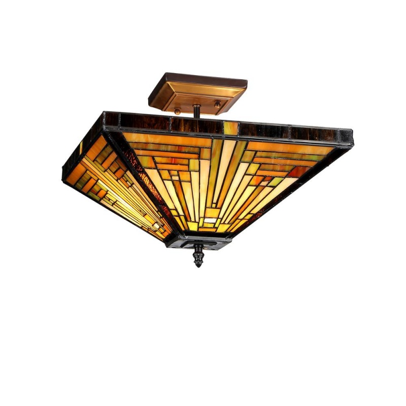 Innes Tiffany-Style 2 Light Mission Semi-Flush Ceiling Fixture 14" Shade