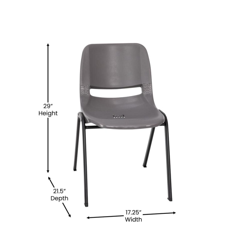 Hercules Series 661 Lb. Capacity Gray Ergonomic Shell Stack Chair With Black Frame And 16'' Seat Height
