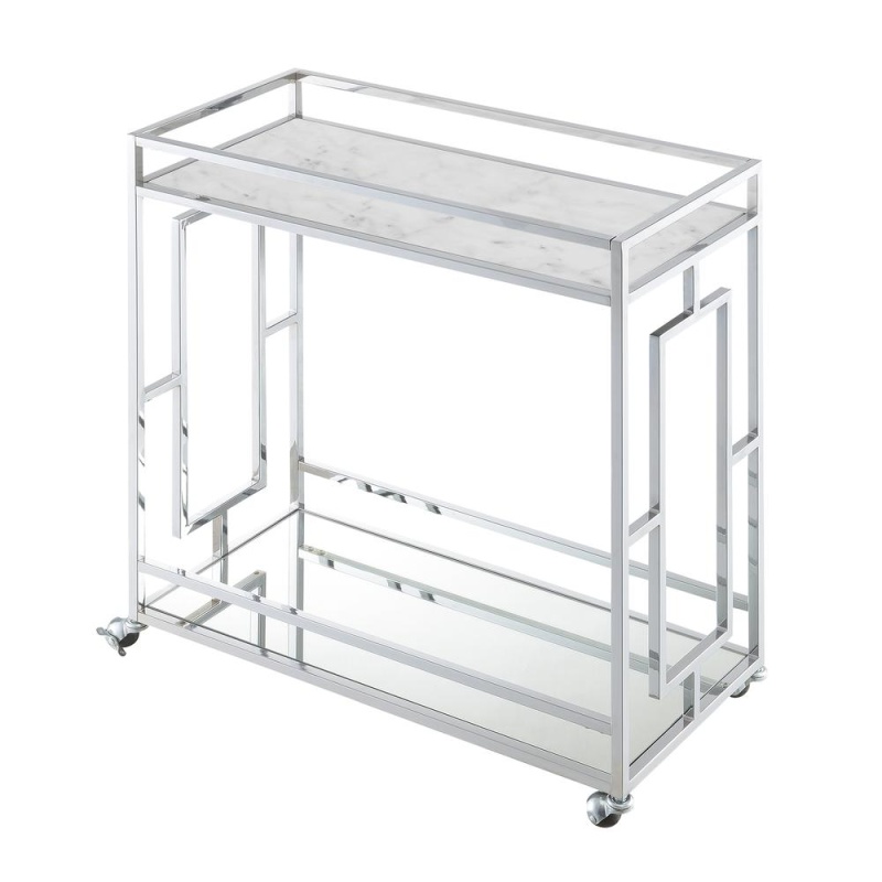 Town Square Chrome Faux Marble Mirrored Bar Cart With Shelf