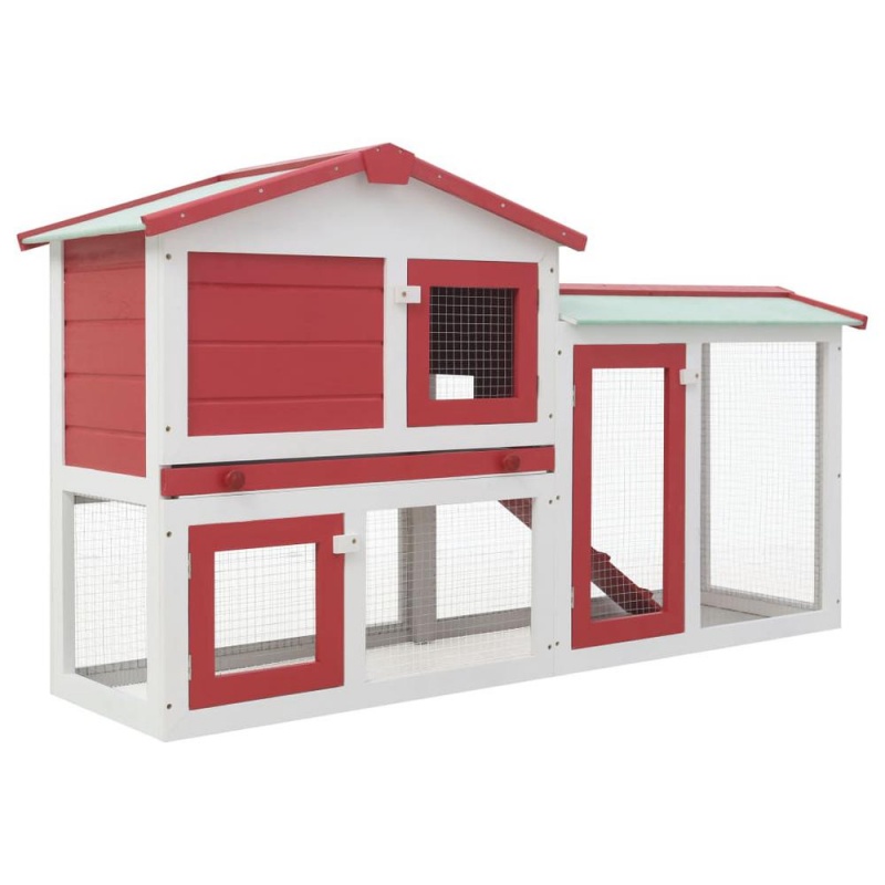 Vidaxl Outdoor Large Rabbit Hutch Red And White 57.1"X17.7"X33.5" Wood
