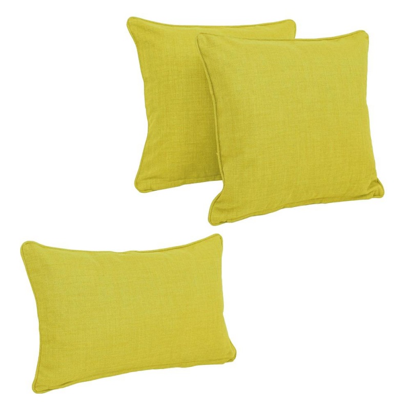 Double-Corded Solid Outdoor Spun Polyester Throw Pillows With Inserts (Set Of 3), Lime