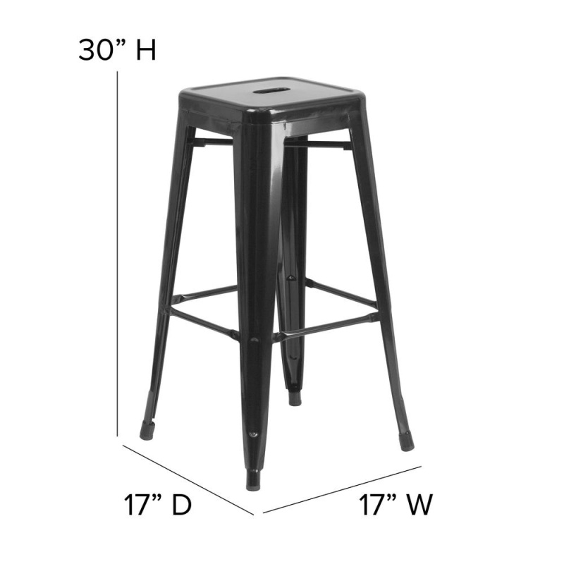 Kai Commercial Grade 30" High Backless Black Metal Indoor-Outdoor Barstool With Square Teak Poly Resin Wood Seat