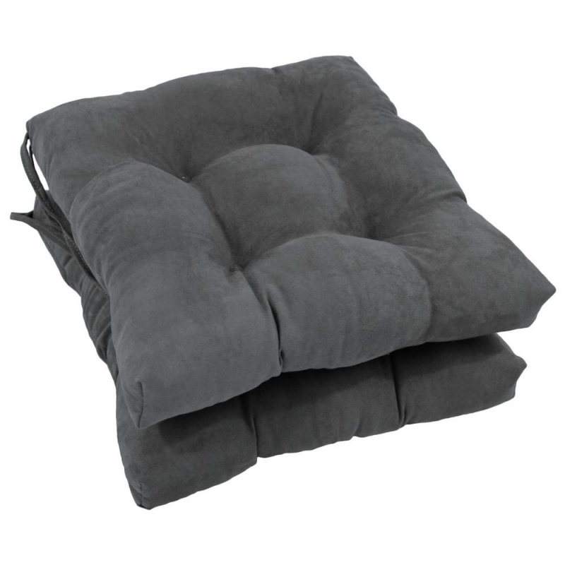 16-Inch Solid Microsuede Square Tufted Chair Cushions (Set Of 6) 916X16sq-T-6Ch-Ms-Gy