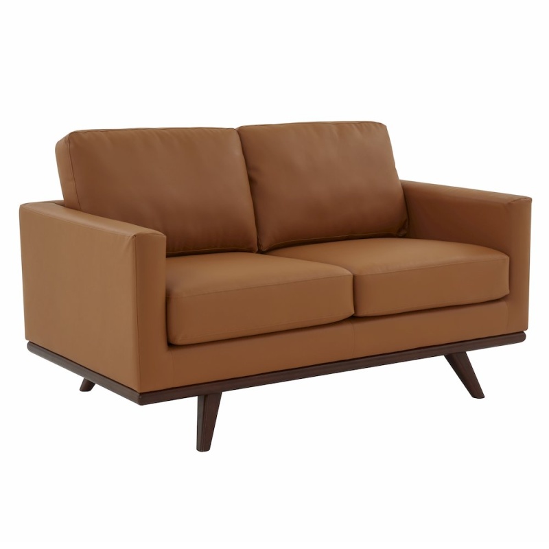 Chester Modern Leather Loveseat With Birch Wood Base