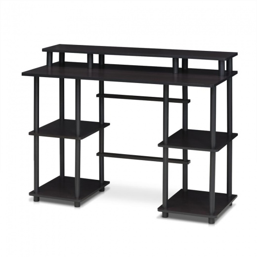 Furinno Turn-N-Tube Computer Desk With Top Shelf, Espresso/Black 17045Ex/Bk
