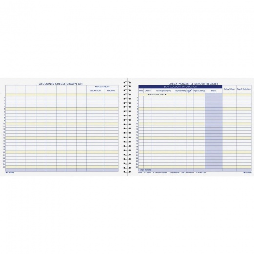 Adams Check Payment & Deposit Register - 96 Sheets