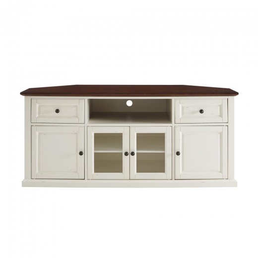 60" Corner TV Stand Distressed White - Crosley Furniture