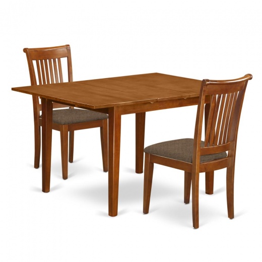 3 Pc Set Milan Kitchen Table Featuring Leaf And 2 Cushiad Seat Chairs In Saddle Brown