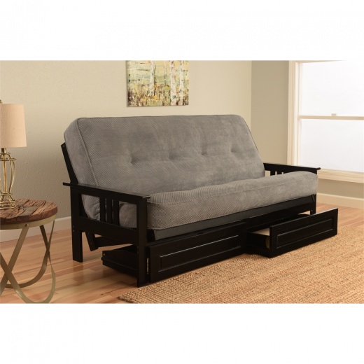 Monterey Frame with Marmont Thunder Mattress and Storage Drawers - Black Finish