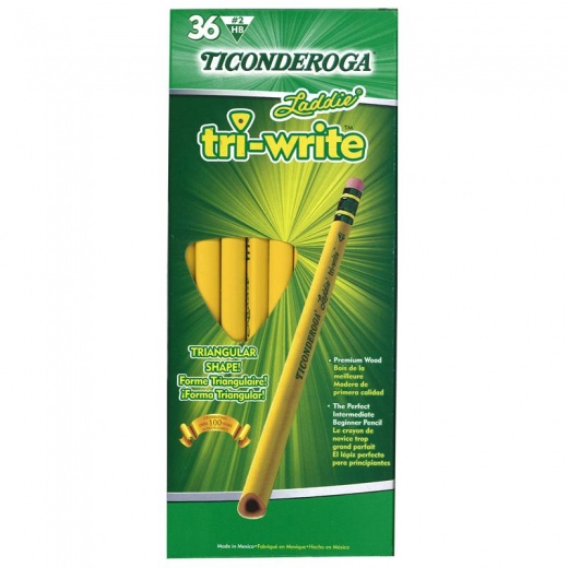 Dixon Ticonderoga Laddie Tri-Write Pencil, HB #2, Yellow Barrel, 36/Box