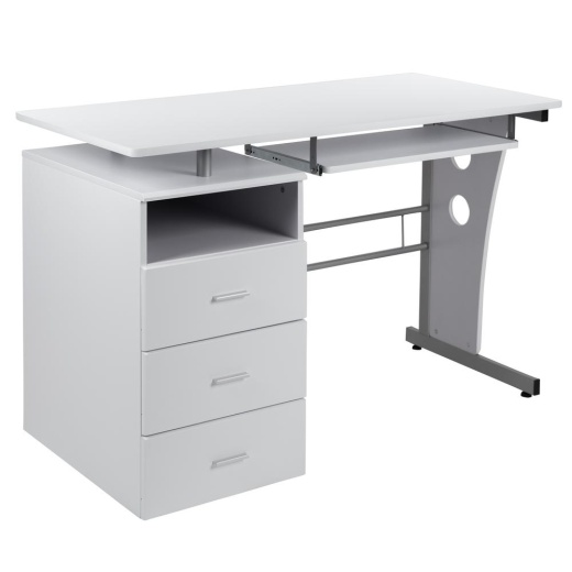 Flash Furniture White Desk with Three Drawer Pedestal and Pull-Out Keyboard Tray