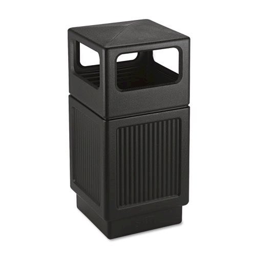 Safco Canmeleon Recessed Panel Receptacles, Side-Open, 38 Gal, Polyethylene, Black