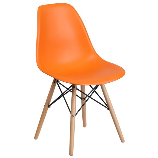 Orange Plastic Chair With Wooden Legs - Perfect for Kids