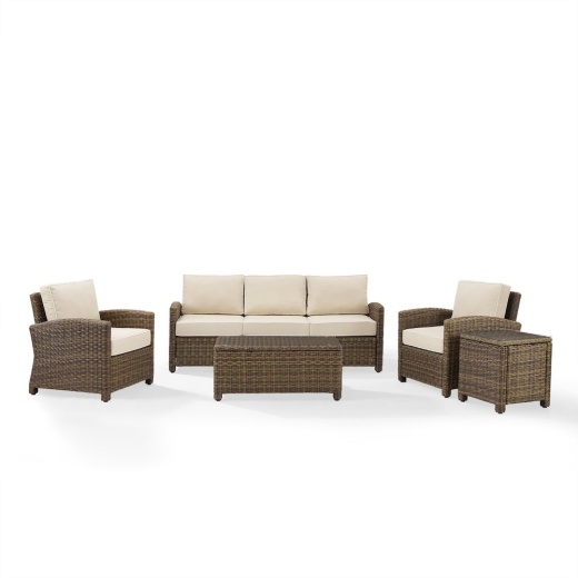 Bradenton 5Pc Outdoor Wicker Sofa Set Sand/Weathered Brown