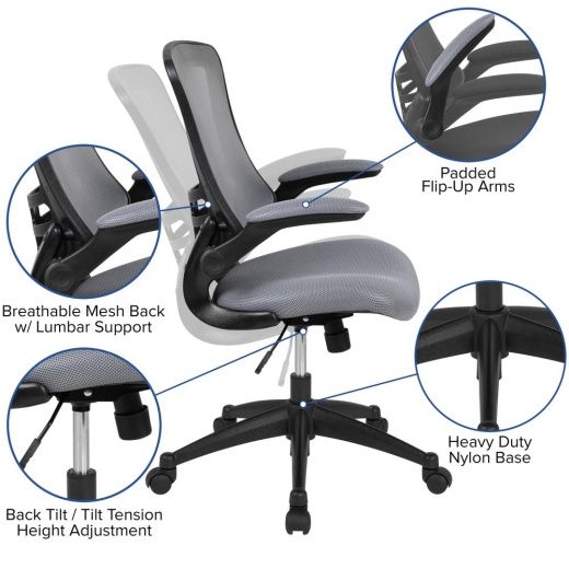 Mid-Back Gray Mesh Padded Swivel Task Office Chair with Chrome Base