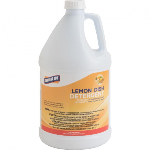 Genuine Joe Lemon Dish Detergent Gallon - 128 Fl Oz (4 Quart) - Lemon Scent - 4 / Carton - Film-Free - White