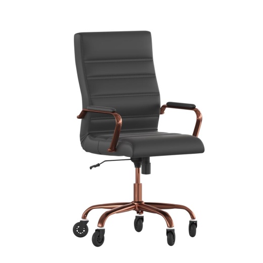 High Back Black Executive Swivel Office Chair with Rose Gold Frame, Arms