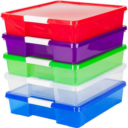 Storex Stackable Craft Box - 3" Height x 14" Width x 14" Length - Assorted Bright Colors - 5 per Carton