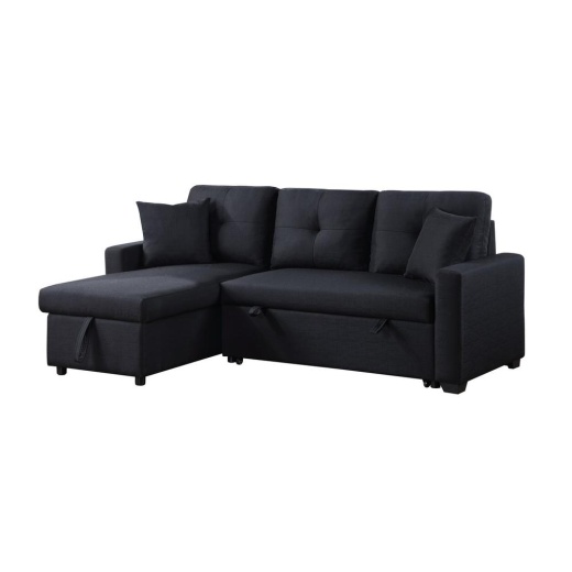Francine Black Linen Reversible Sleeper Sectional Sofa With Storage Chaise