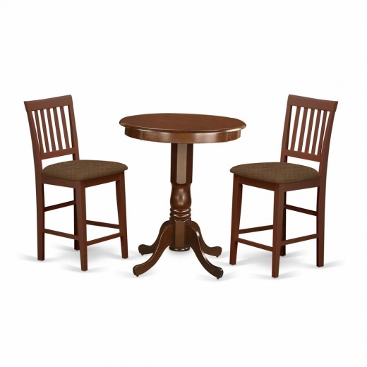 3 Pc Pub Table Set - Mahogany Pub Table And 2 Dining Chairs