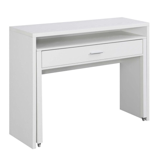 Newport Jb Console/Sliding Desk With Drawer And Riser, White by Convenience Concepts