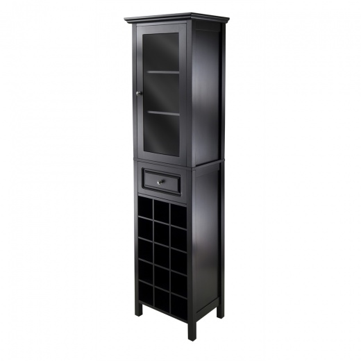 Burgundy Wine Cabinet 15-Bottle, Glass Door - Winsome Wood