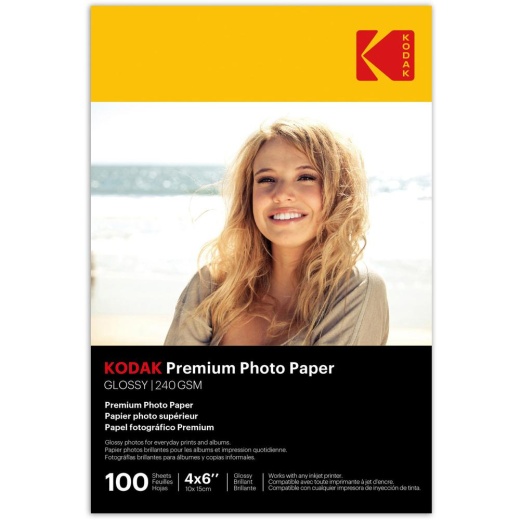 Kodak Inkjet Photo Paper - 4 x 6 - Glossy - 100 / Pack - White