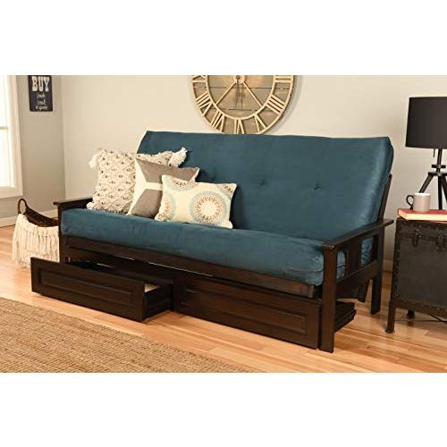 Monterey Frame-Espresso Finish-Suede Navy Mattress-Storage Drawers