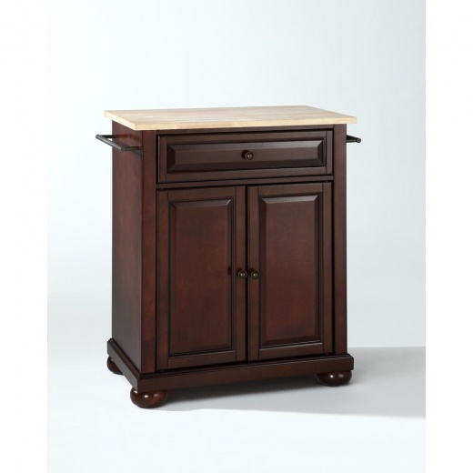 Alexandria Wood Top Portable Kitchen Island/Cart Mahogany/Natural
