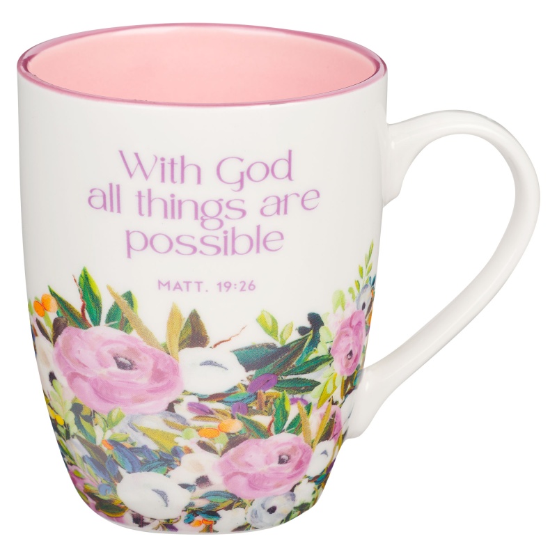 Mug Multi Floral Purple With God Matt. 19:26